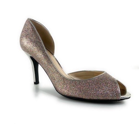 Marc Fisher Glitter Peep Toe Heels Multicolor D'Orsay Shimmer - Picture 1 of 7
